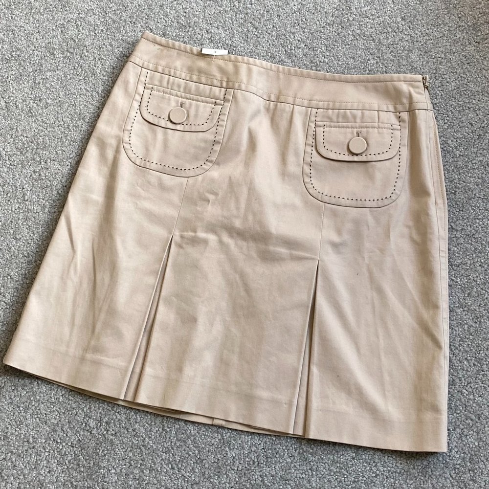 Ann Taylor LOFT Beige Skirt with Block Pleats 60s Vibe Retro US6P   - A639